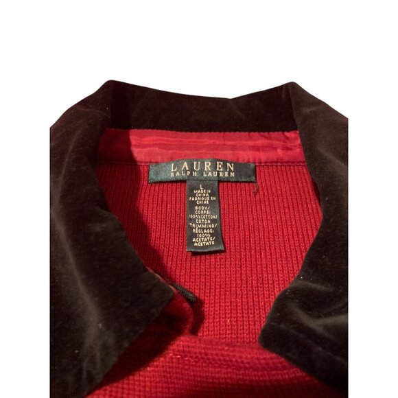 VTG LRL Sweater Blazer Red Military-Style Velvet Collar Gold Buttons L Preppy - Picture 6 of 14